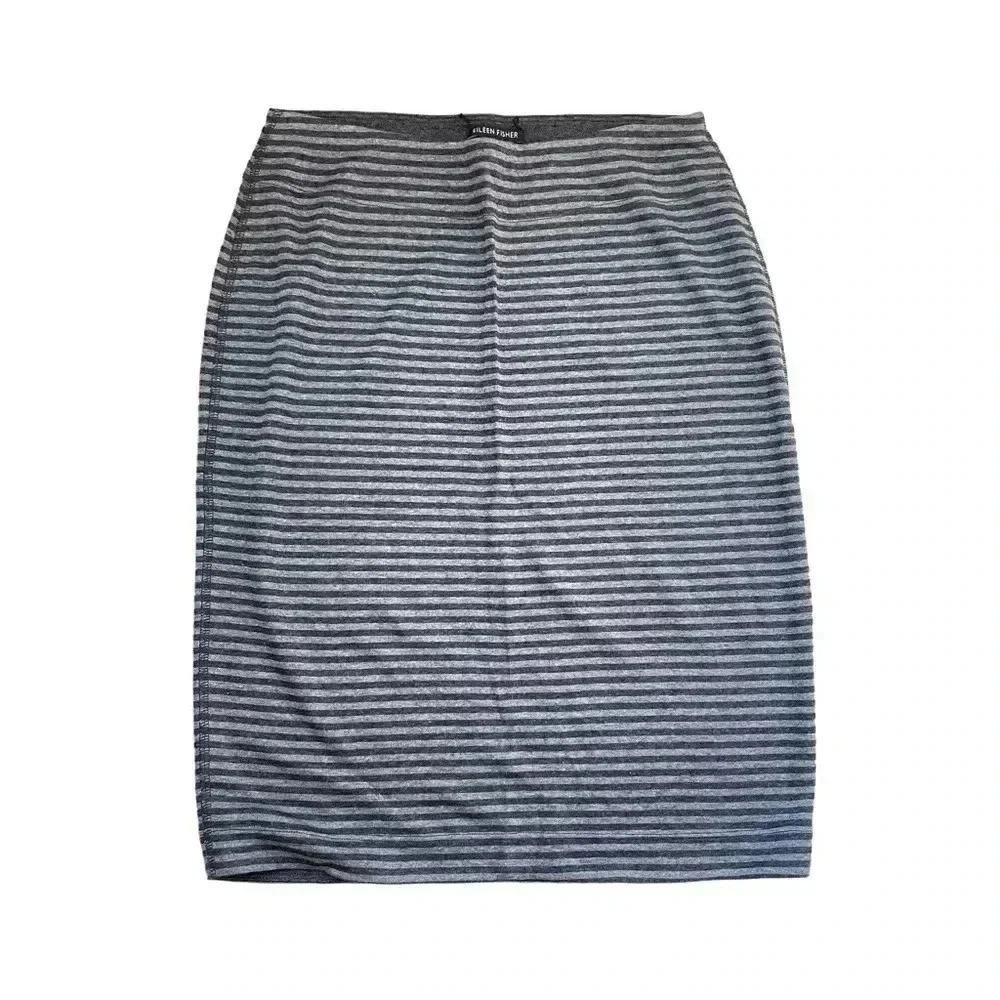 Eileen Fisher Gray Striped Pencil Skirt Size Small Stretch Knit Soft Office